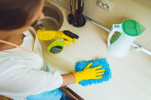 Professional carpet cleaning process in progress